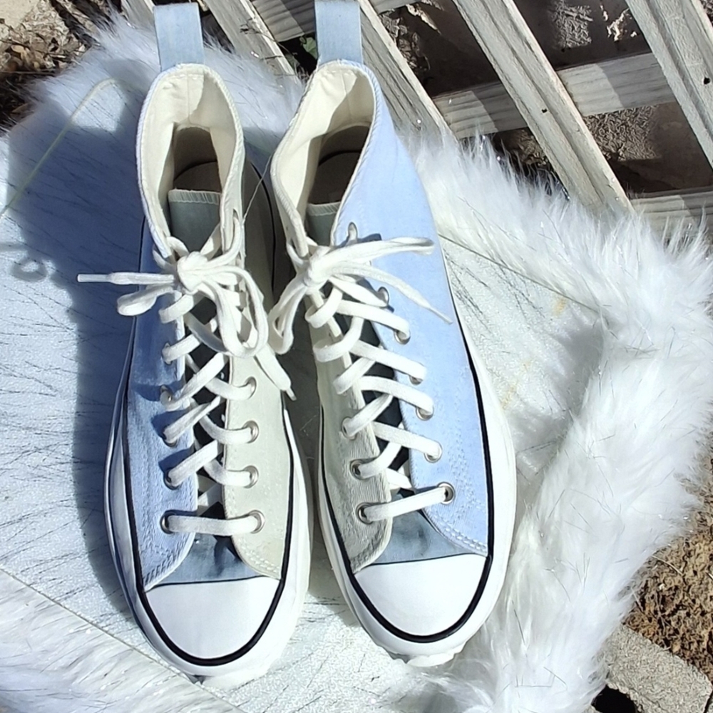 Converse Run Star Hike Hi Two-Tone Blue Gray Denim Shoes Unisex Men 9.5 Women 11 - Picture 3 of 15